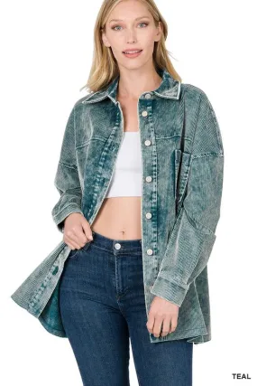 Oversized Premium Vintage Washed Corduroy Shacket - MULTI COLORS