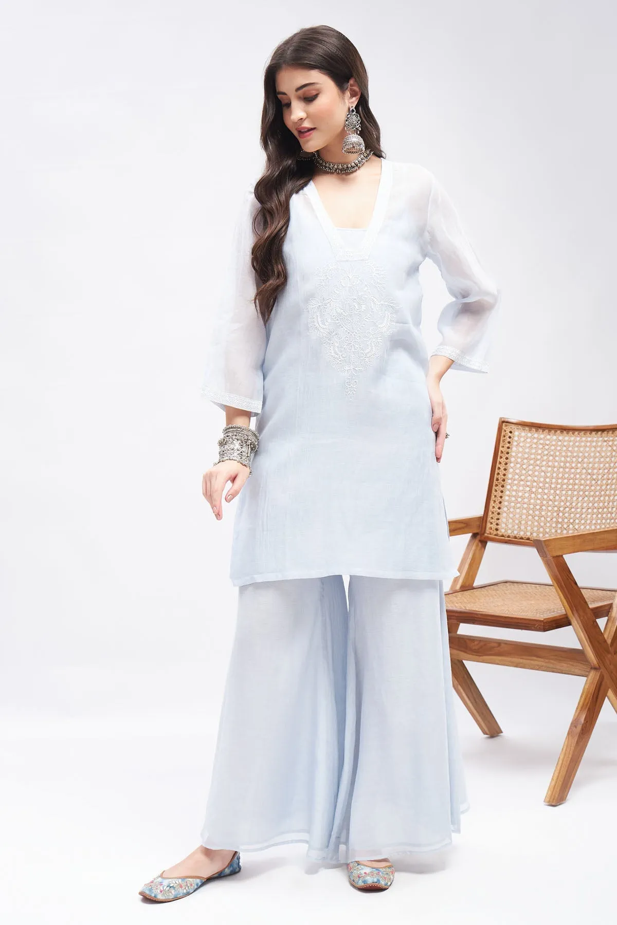 Pastel Blue Aari Kurta Set