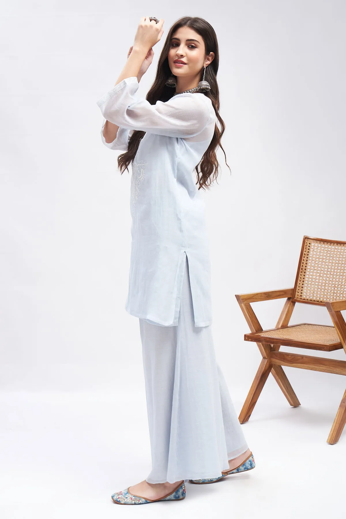 Pastel Blue Aari Kurta Set