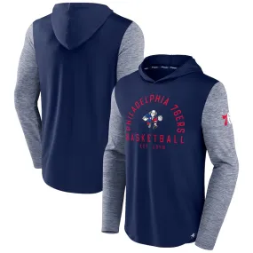 Philadelphia 76ers Fanatics Branded Deep Rotation Performance Pullover Hoodie - Navy/Heathered Navy