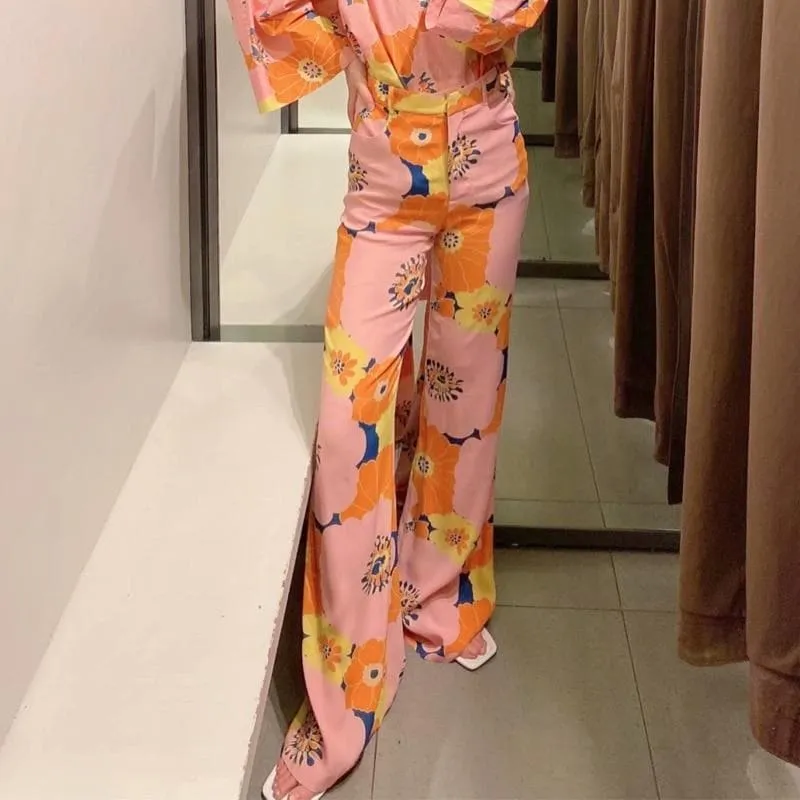 PINK FLORAL HIGH WAIST PANTS