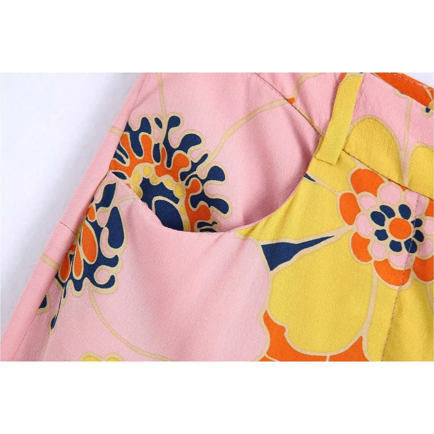 PINK FLORAL HIGH WAIST PANTS
