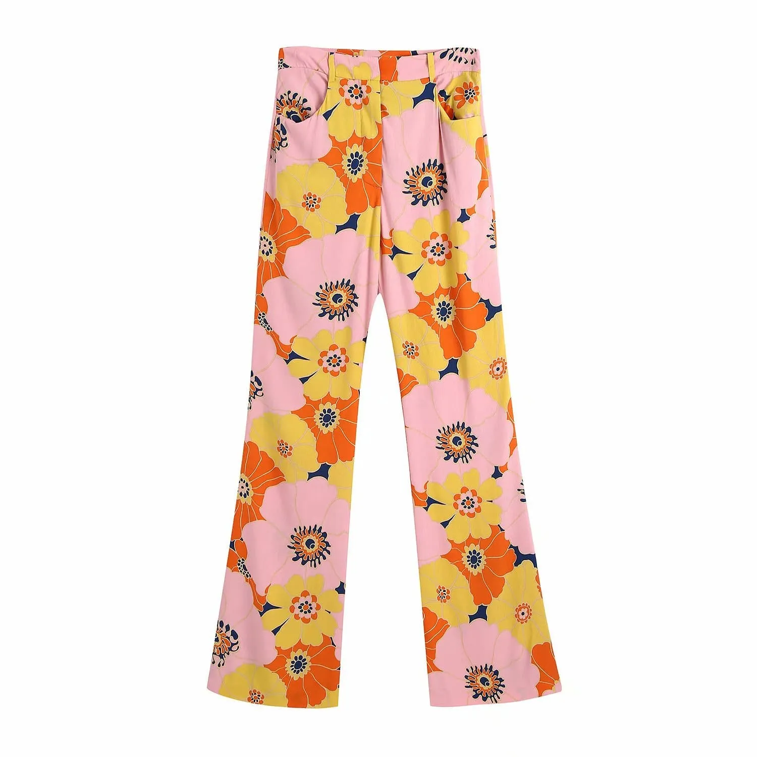 PINK FLORAL HIGH WAIST PANTS