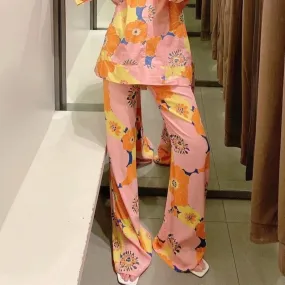 PINK FLORAL HIGH WAIST PANTS
