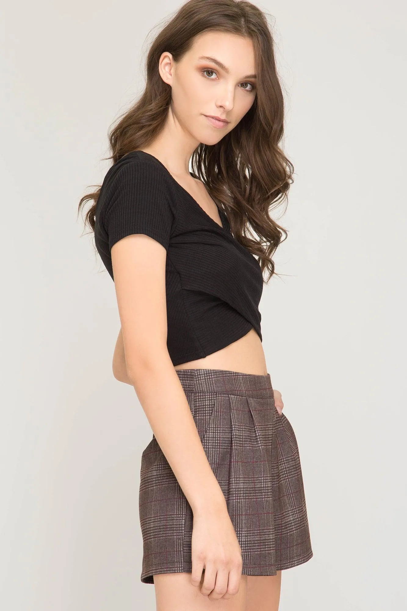 plaid high waist shorts