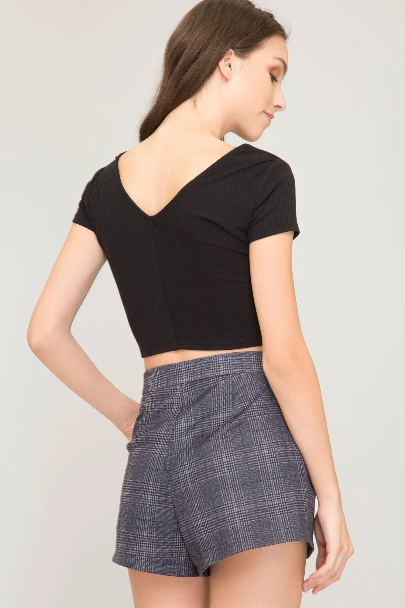 plaid high waist shorts