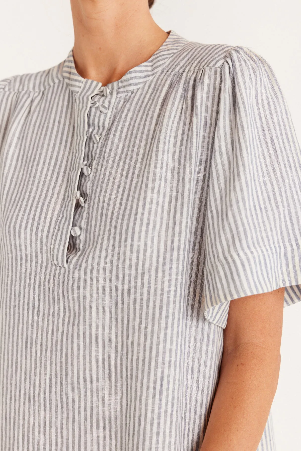 Pure Linen Dress - Blue Stripe