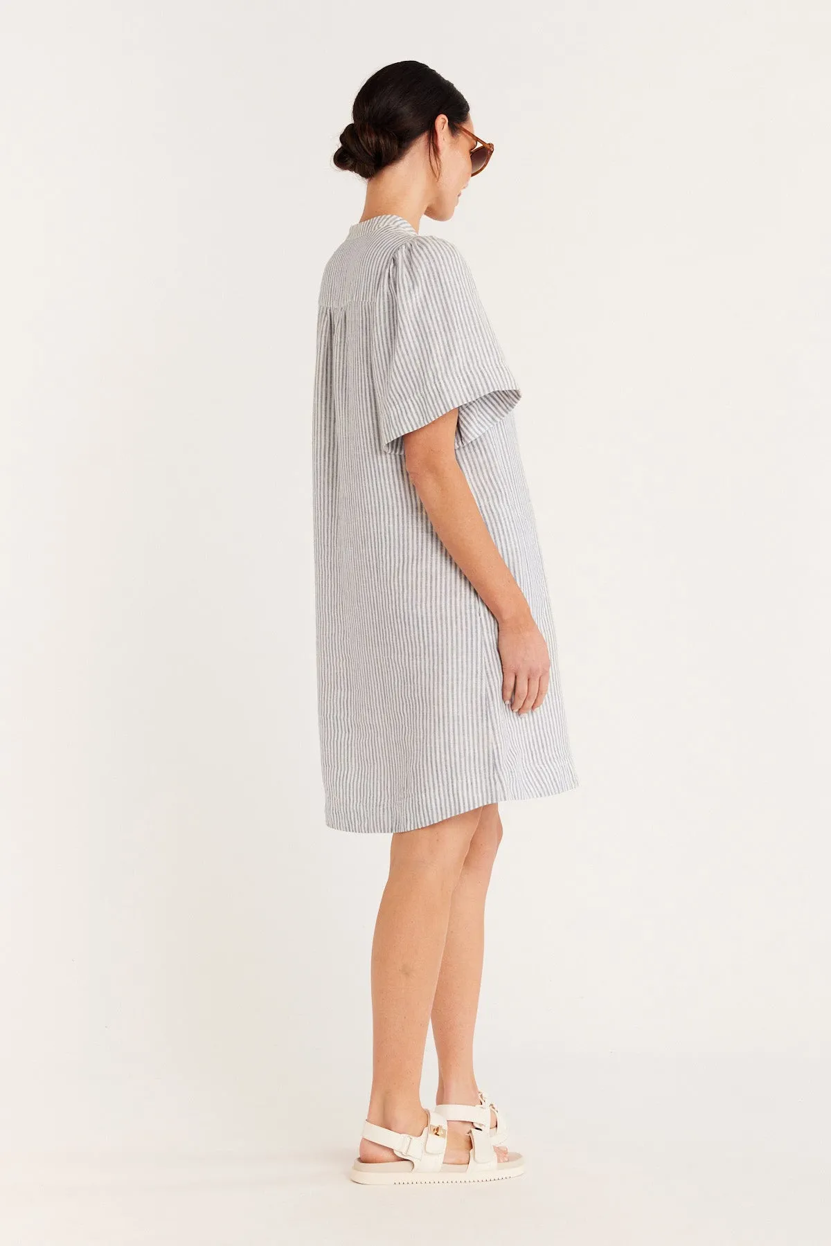 Pure Linen Dress - Blue Stripe