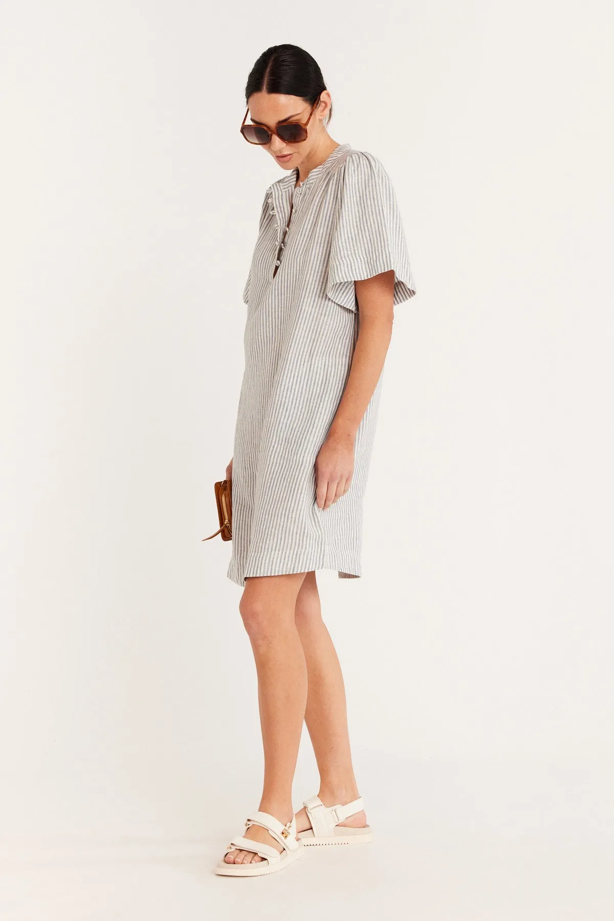 Pure Linen Dress - Blue Stripe