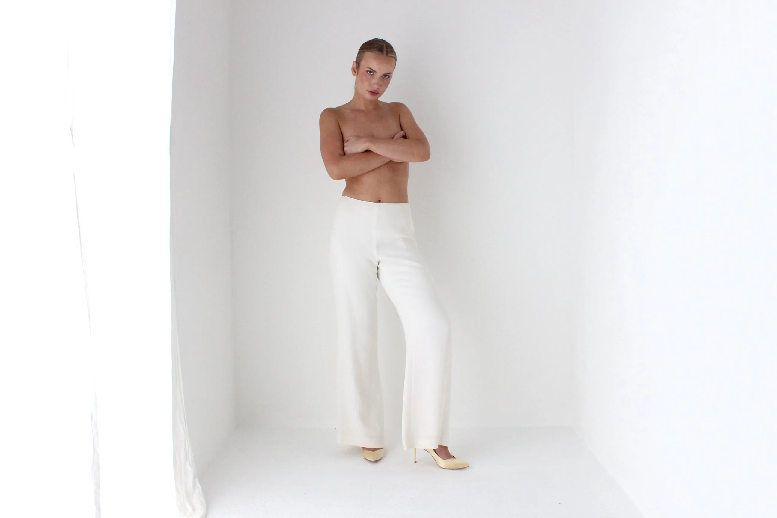 Ralph Lauren Ivory Silk Wide Leg Bridal Pants