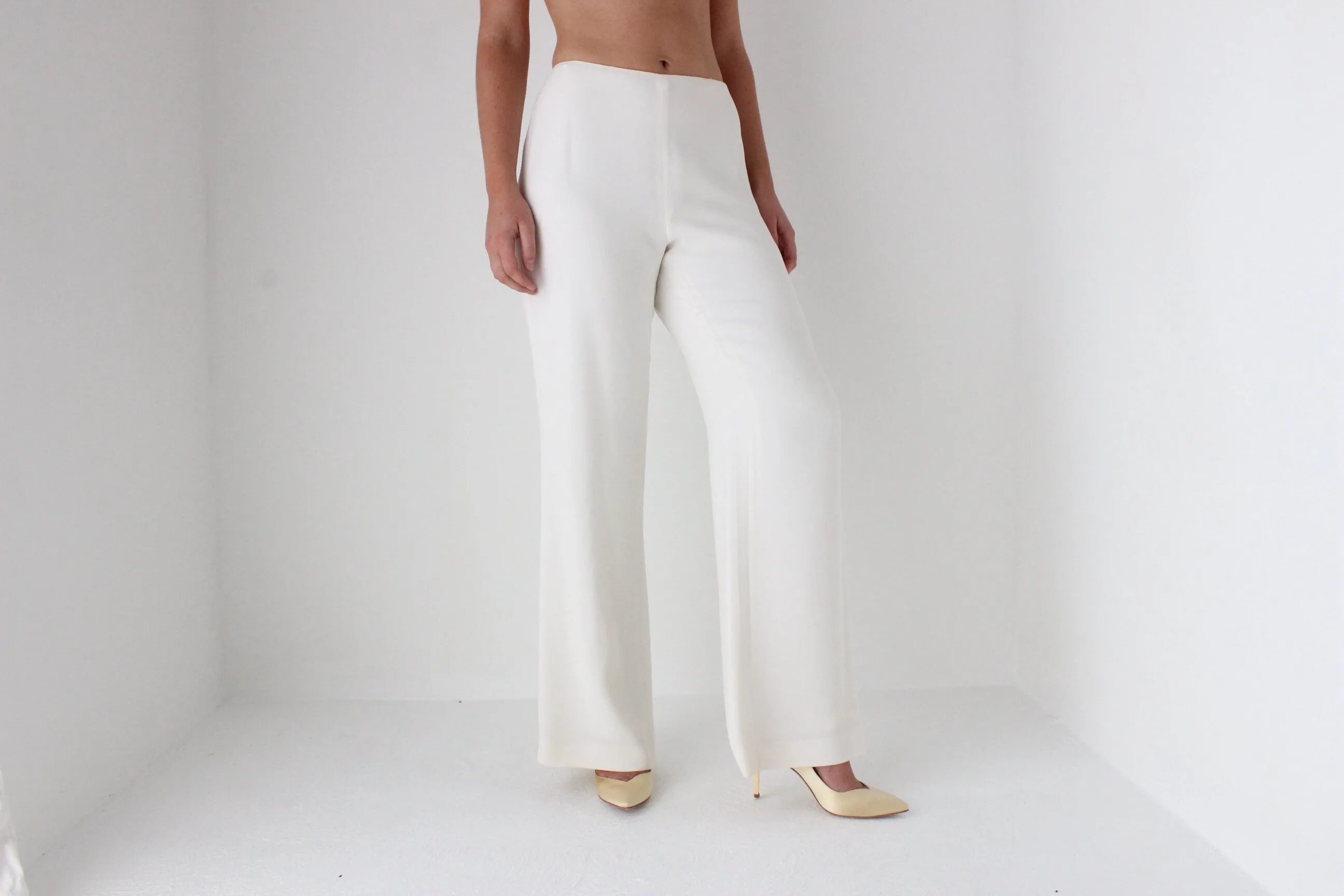 Ralph Lauren Ivory Silk Wide Leg Bridal Pants