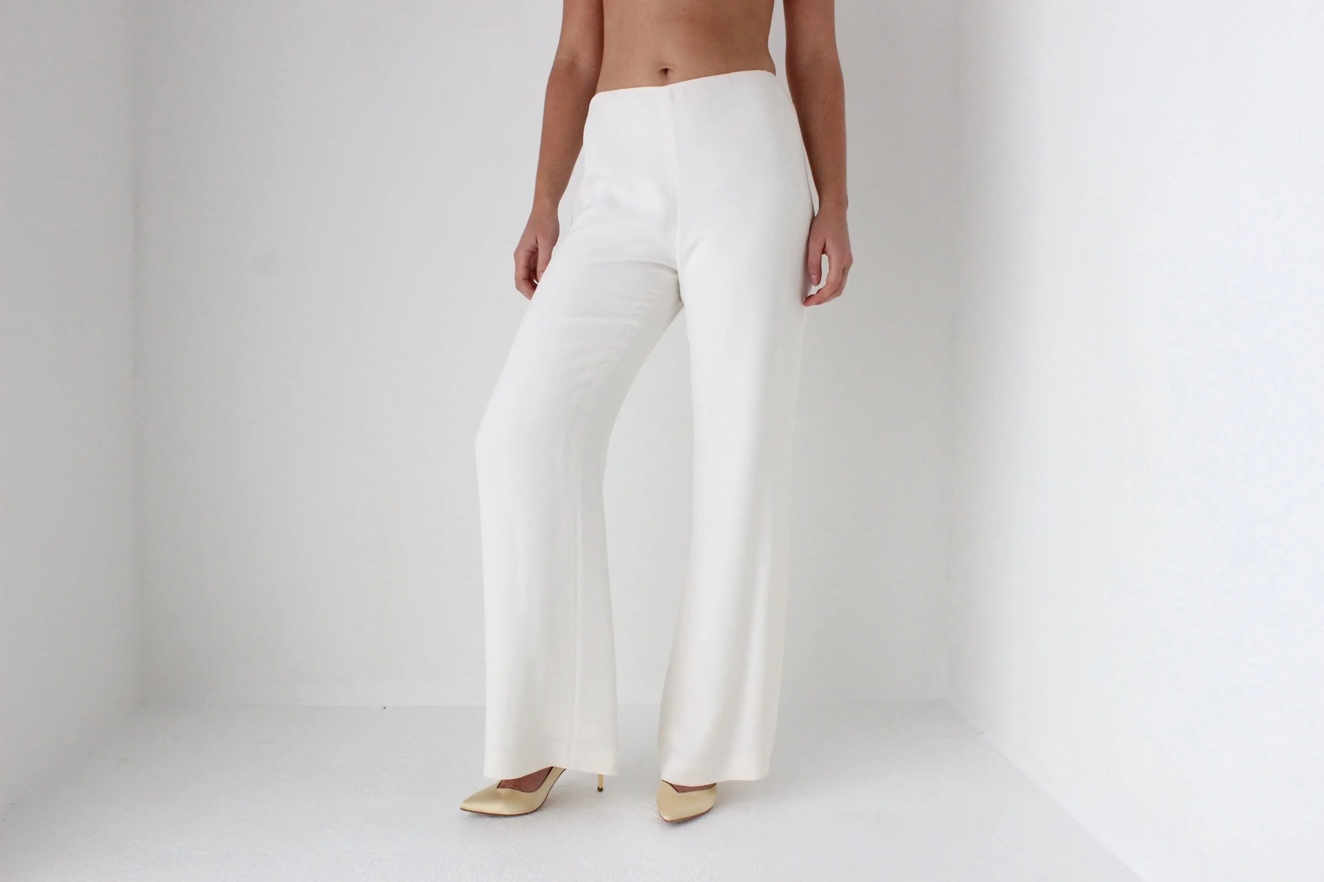 Ralph Lauren Ivory Silk Wide Leg Bridal Pants