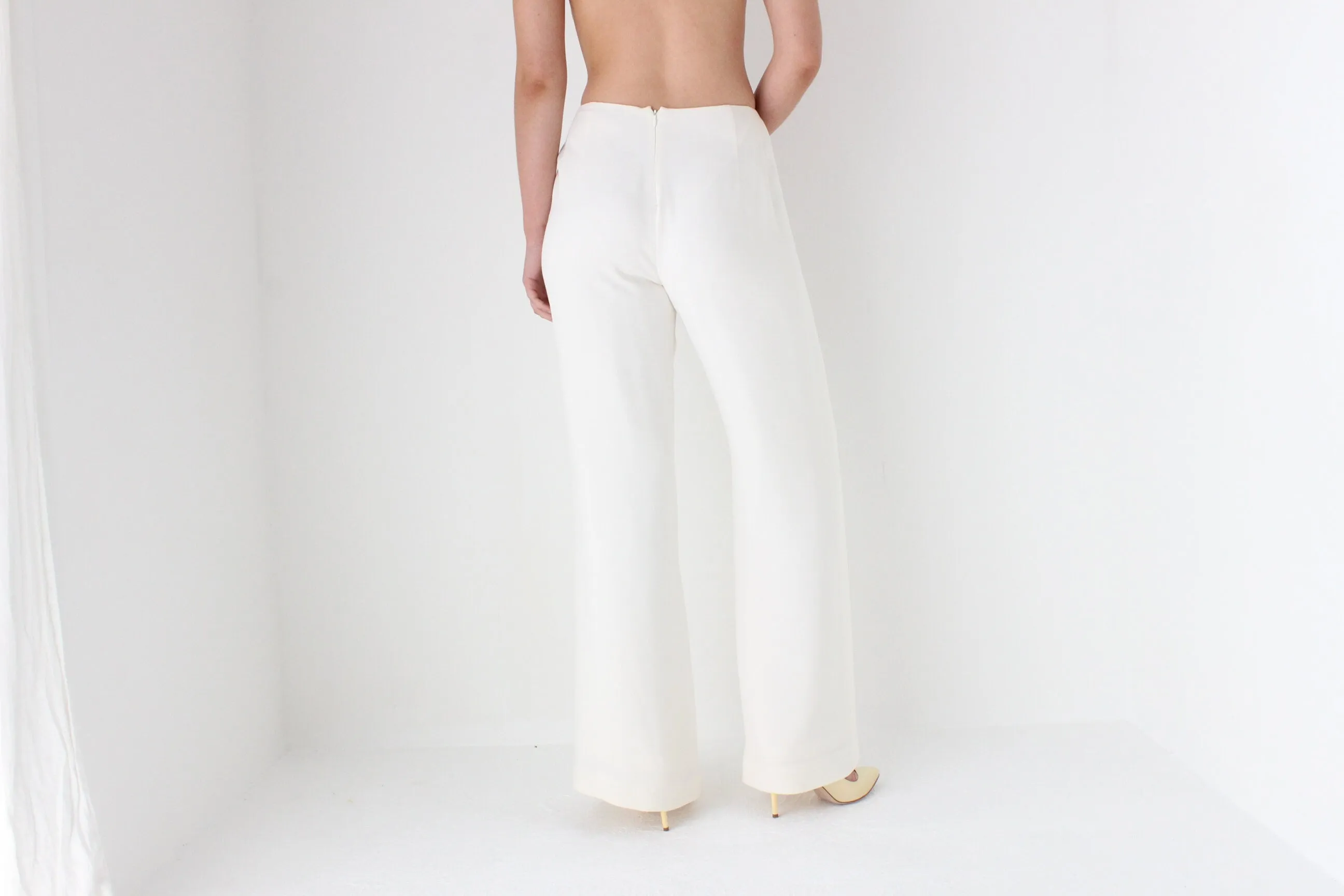 Ralph Lauren Ivory Silk Wide Leg Bridal Pants