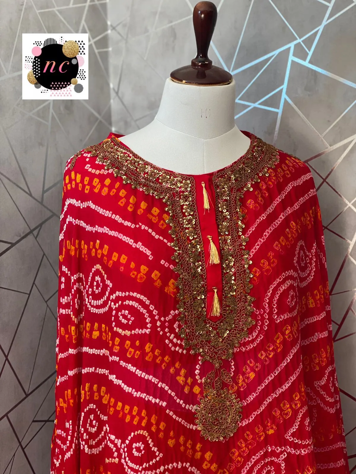 Red bandhani indowestern dress