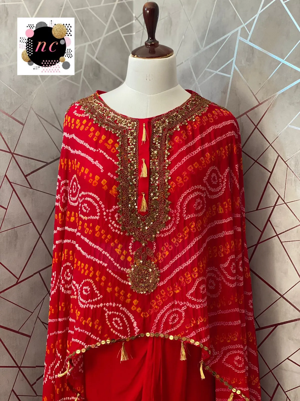 Red bandhani indowestern dress