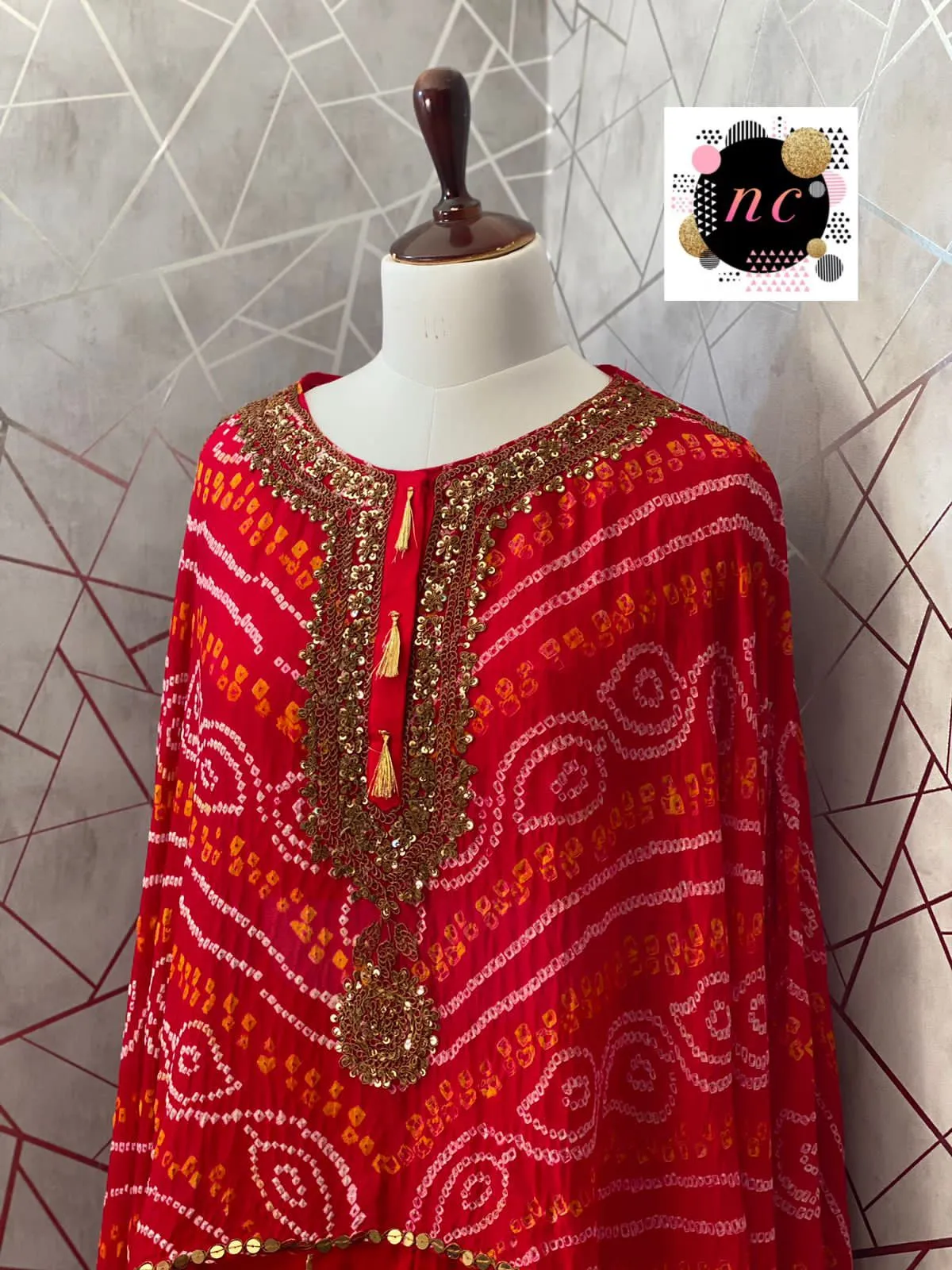 Red bandhani indowestern dress