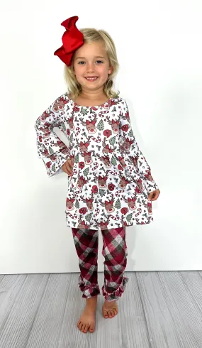 Reindeer Plaid 2-Pc Girl's Pants Set