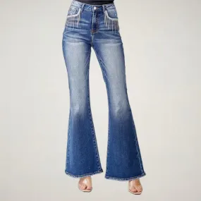 Risen High Rise Rhinestone Flare Jeans