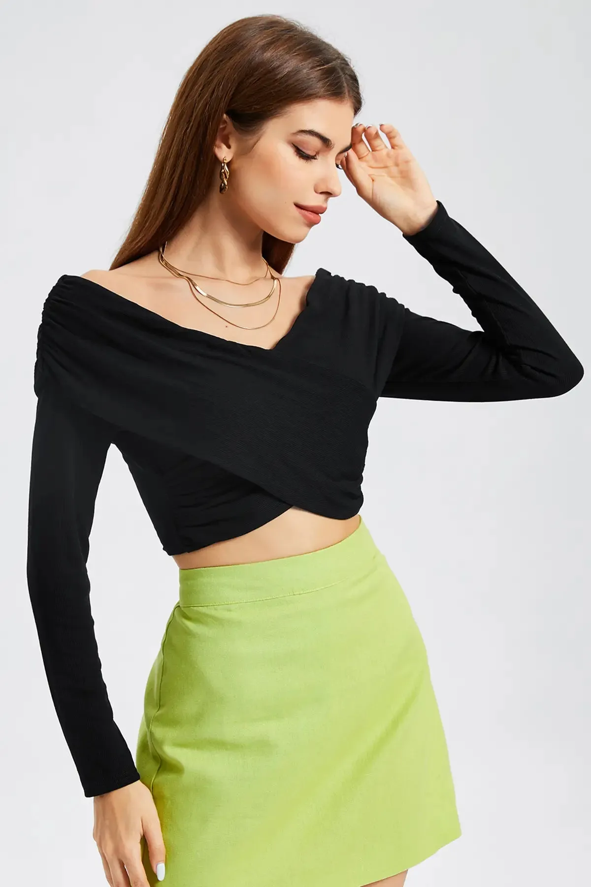 Ruched Off the Shoulder Crop Top