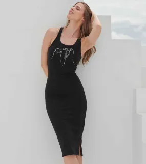 Seagulls midi women dress with a slit