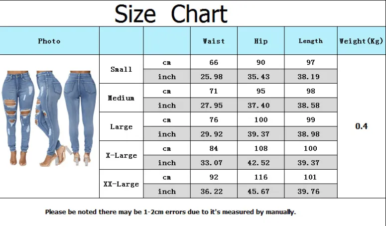 Sexy High Waist Ripped Zipper Skinny Denim Pants