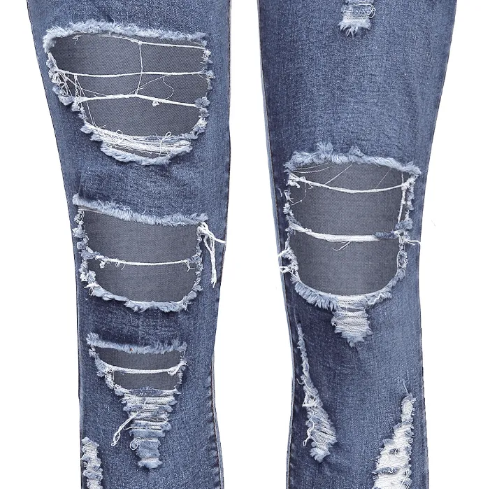 Sexy High Waist Ripped Zipper Skinny Denim Pants