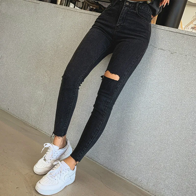 Sexy Ripped Bodycon Skinny Ankle Length Denim Pants
