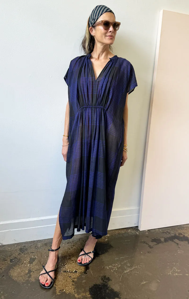 Sheer Plaid rouche caftan