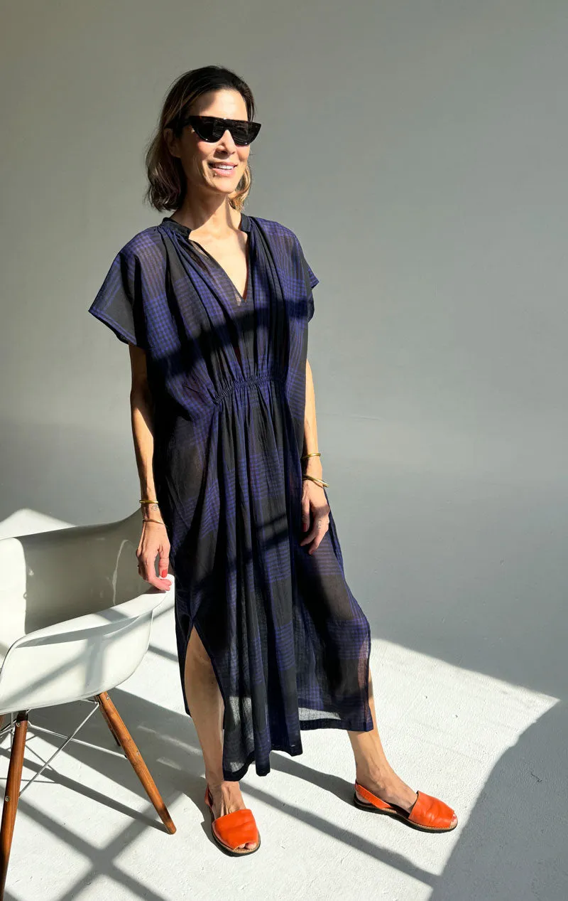 Sheer Plaid rouche caftan