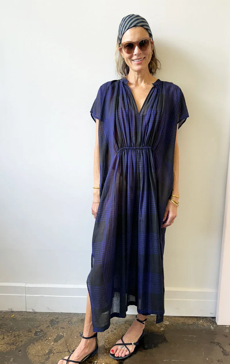 Sheer Plaid rouche caftan