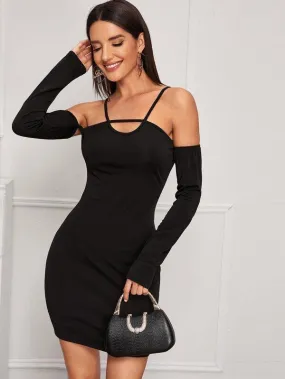 Solid Cold Shoulder Bodycon Dress