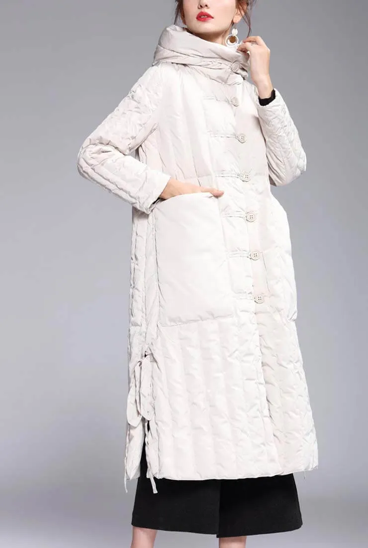 Solid Color Single-breasted Hooded Puffer Coat