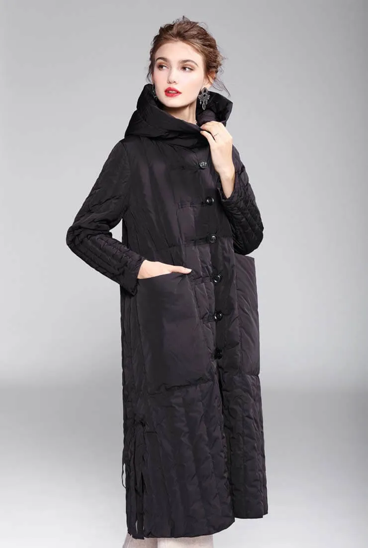 Solid Color Single-breasted Hooded Puffer Coat