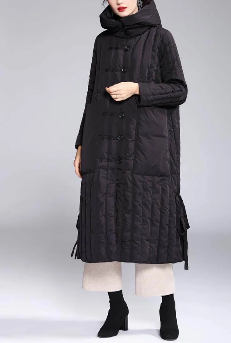 Solid Color Single-breasted Hooded Puffer Coat