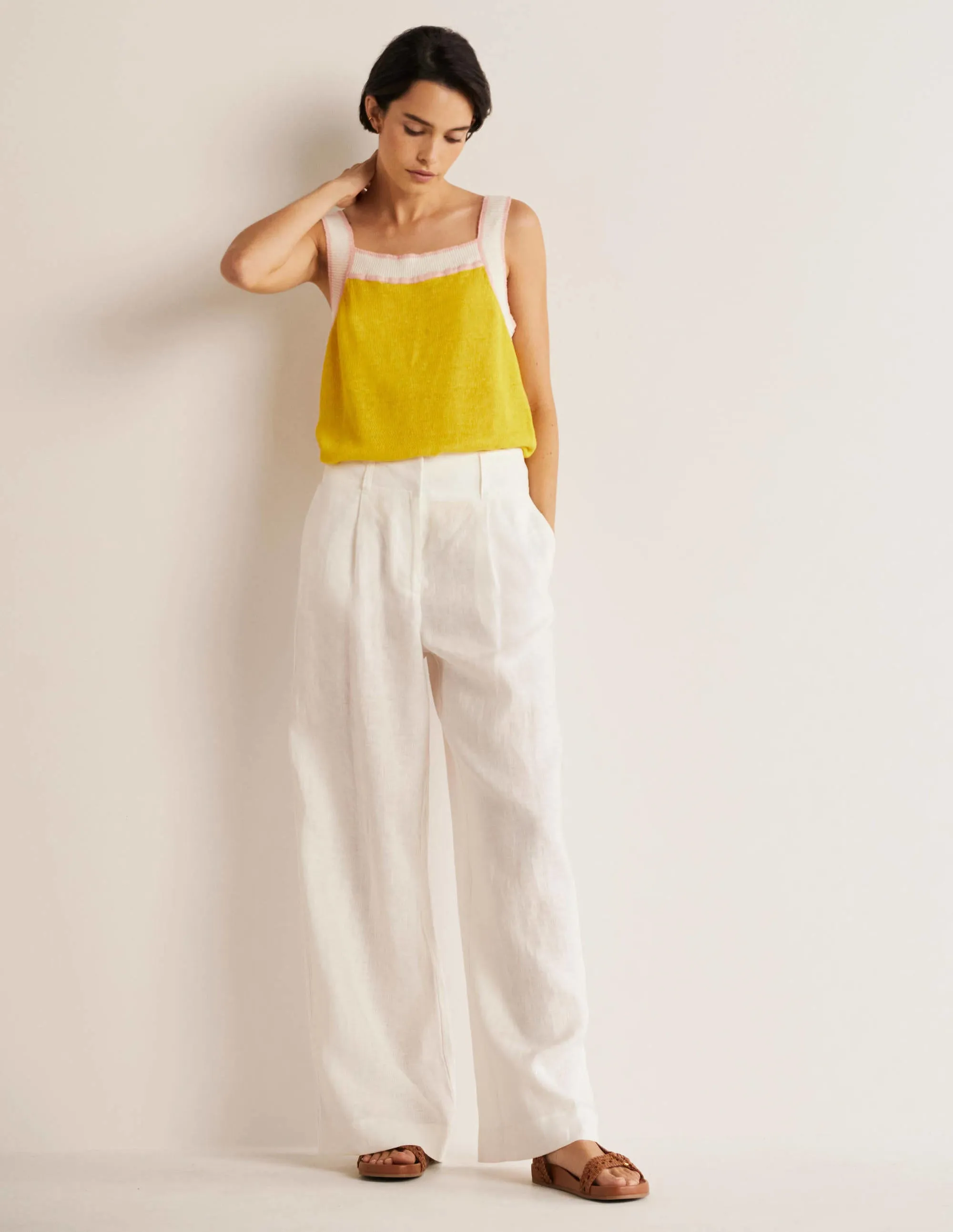 Square Neck Linen Vest-Lemon Fizz