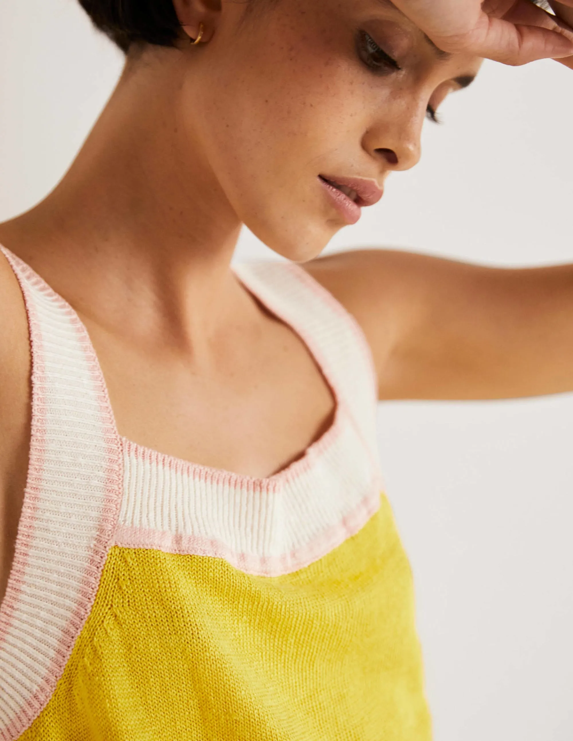 Square Neck Linen Vest-Lemon Fizz