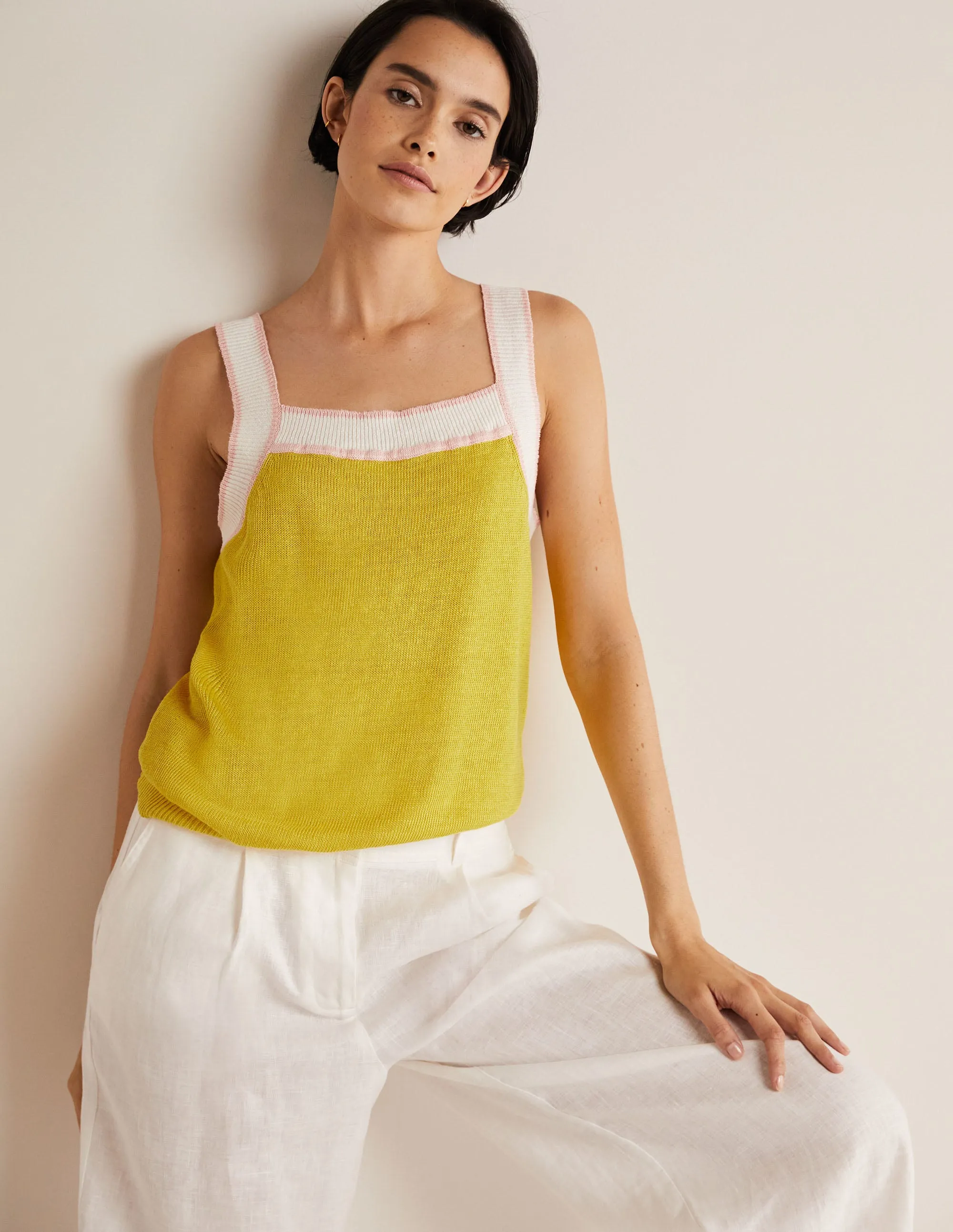 Square Neck Linen Vest-Lemon Fizz