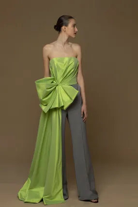 Strapless Top with Bow and Flared Pants