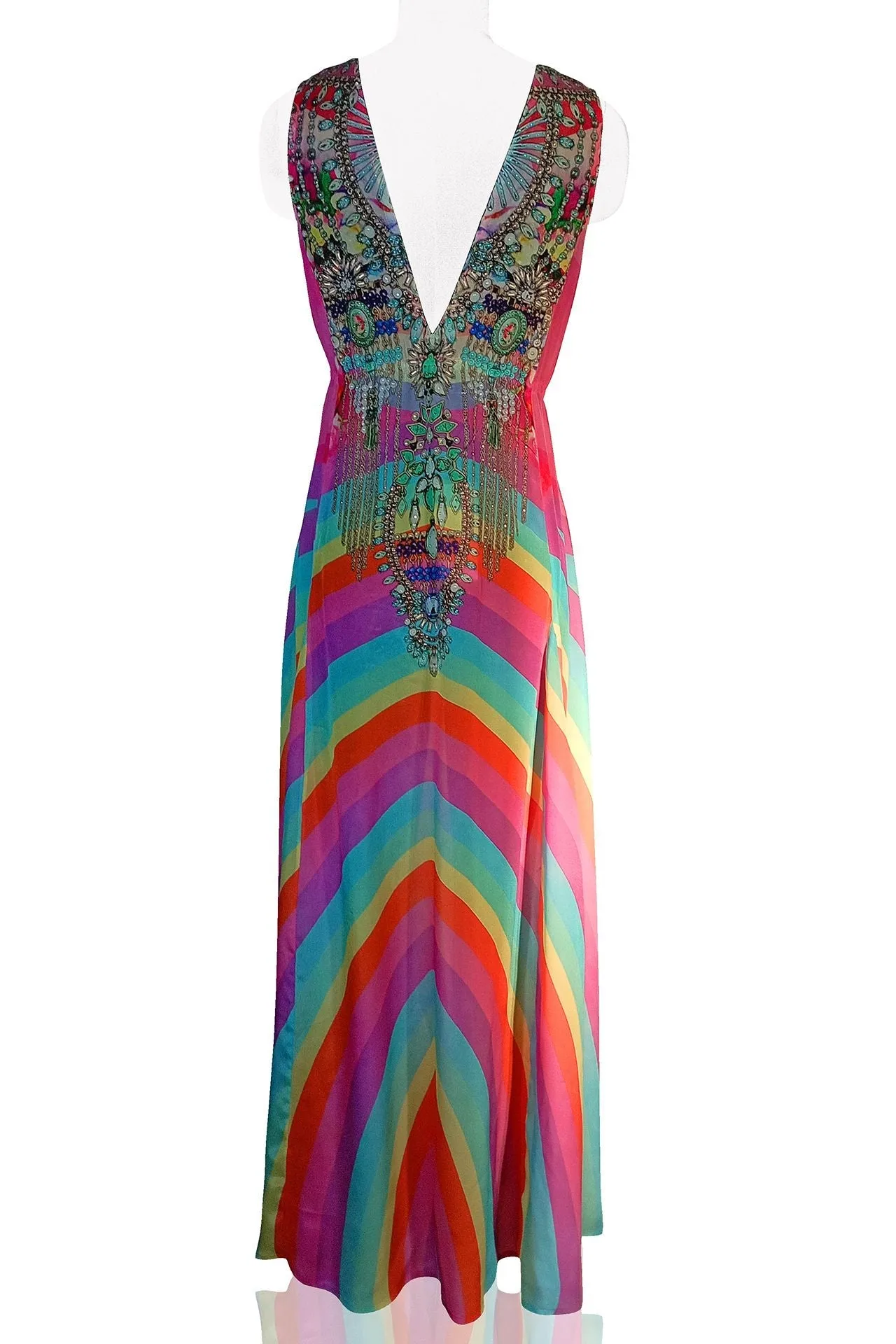 Stripe Print High Slit Long Maxi Dress
