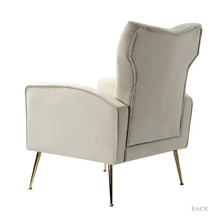 Stuffed Wide Tufted Velvet Wingback Chair for Living Room (Golden Metal Legs)