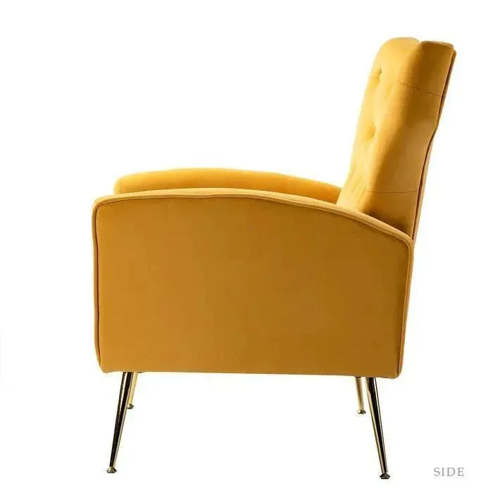 Stuffed Wide Tufted Velvet Wingback Chair for Living Room (Golden Metal Legs)