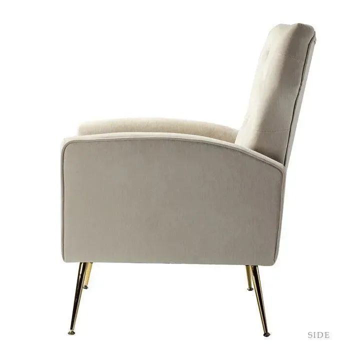 Stuffed Wide Tufted Velvet Wingback Chair for Living Room (Golden Metal Legs)