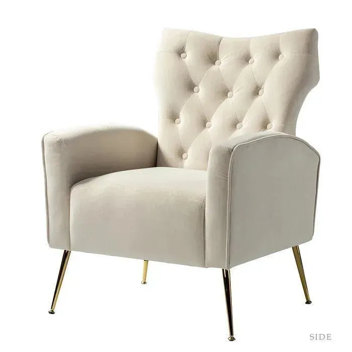 Stuffed Wide Tufted Velvet Wingback Chair for Living Room (Golden Metal Legs)