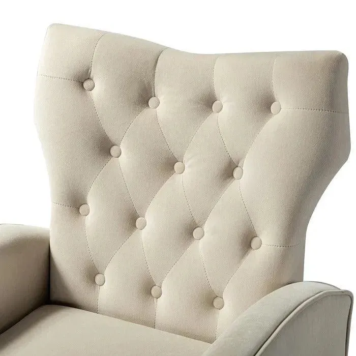 Stuffed Wide Tufted Velvet Wingback Chair for Living Room (Golden Metal Legs)