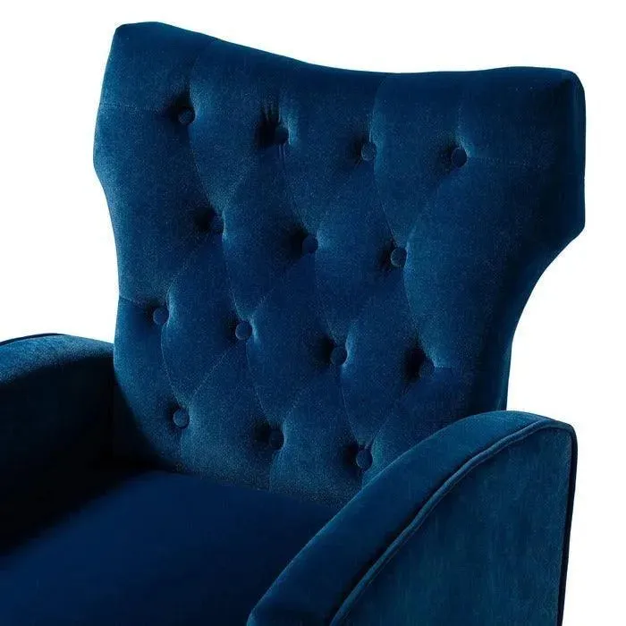 Stuffed Wide Tufted Velvet Wingback Chair for Living Room (Golden Metal Legs)