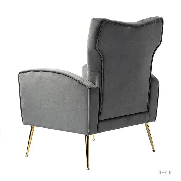 Stuffed Wide Tufted Velvet Wingback Chair for Living Room (Golden Metal Legs)