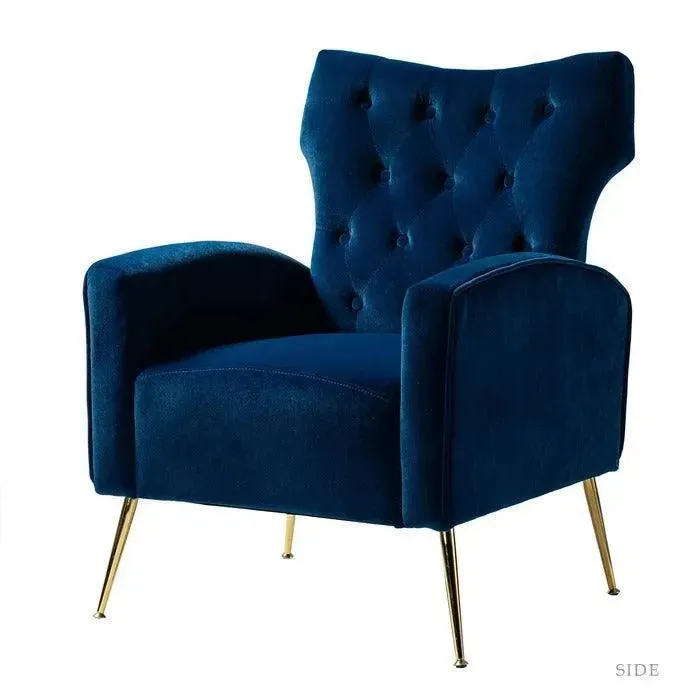 Stuffed Wide Tufted Velvet Wingback Chair for Living Room (Golden Metal Legs)