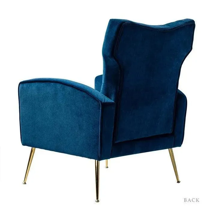 Stuffed Wide Tufted Velvet Wingback Chair for Living Room (Golden Metal Legs)