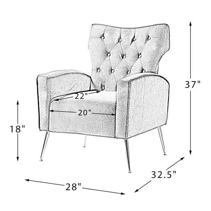 Stuffed Wide Tufted Velvet Wingback Chair for Living Room (Golden Metal Legs)