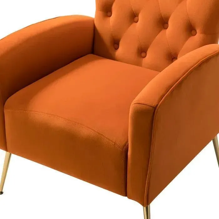 Stuffed Wide Tufted Velvet Wingback Chair for Living Room (Golden Metal Legs)